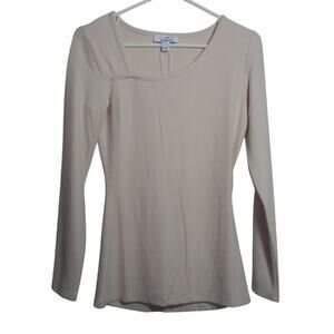 CP Circular Path Cream Basic Ribbed Long Sleeve Asymmetrical Neck Top Size Small